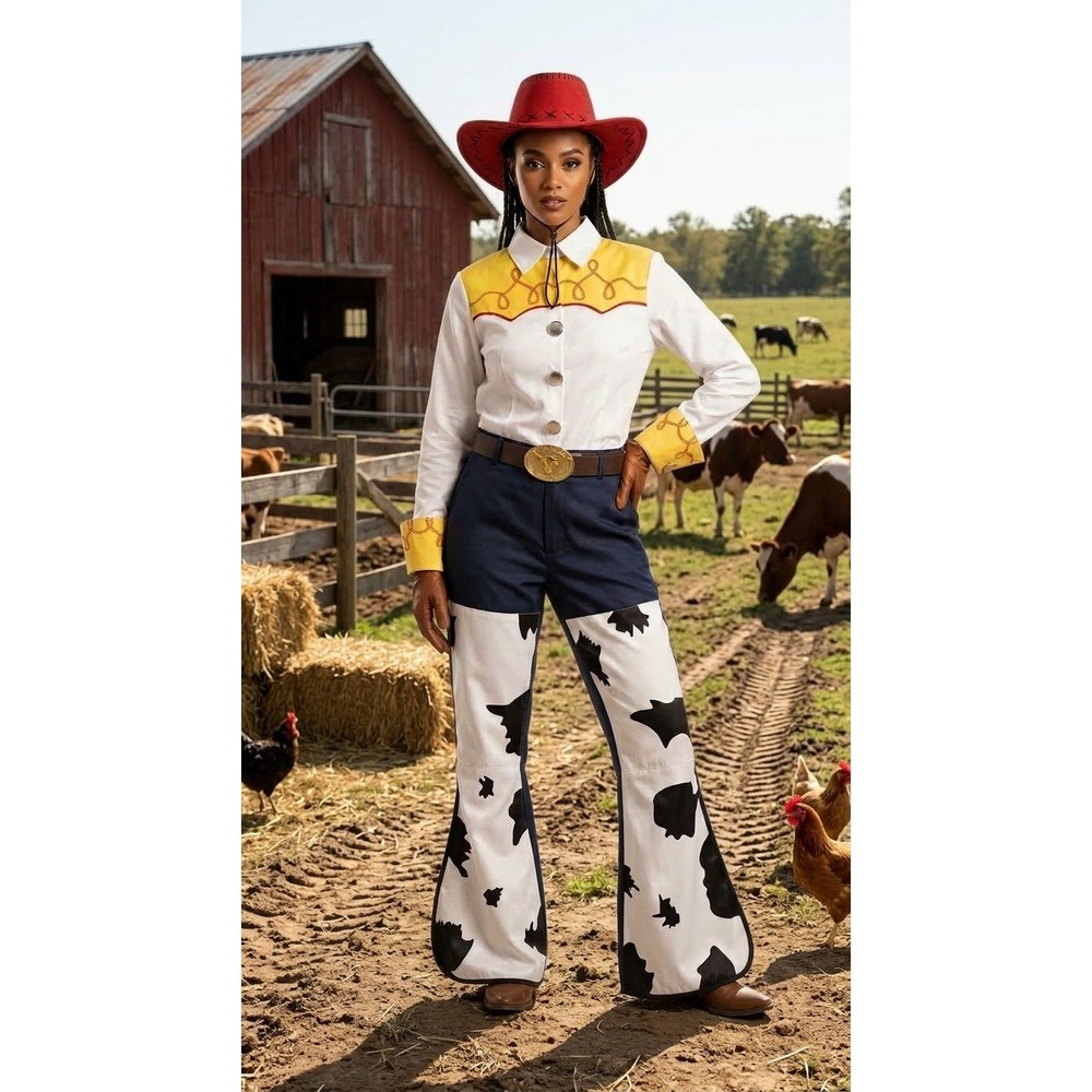 Toy Story Jessie Cowgirl Costume Set with Hat Belt Pants and Shirt Womens M